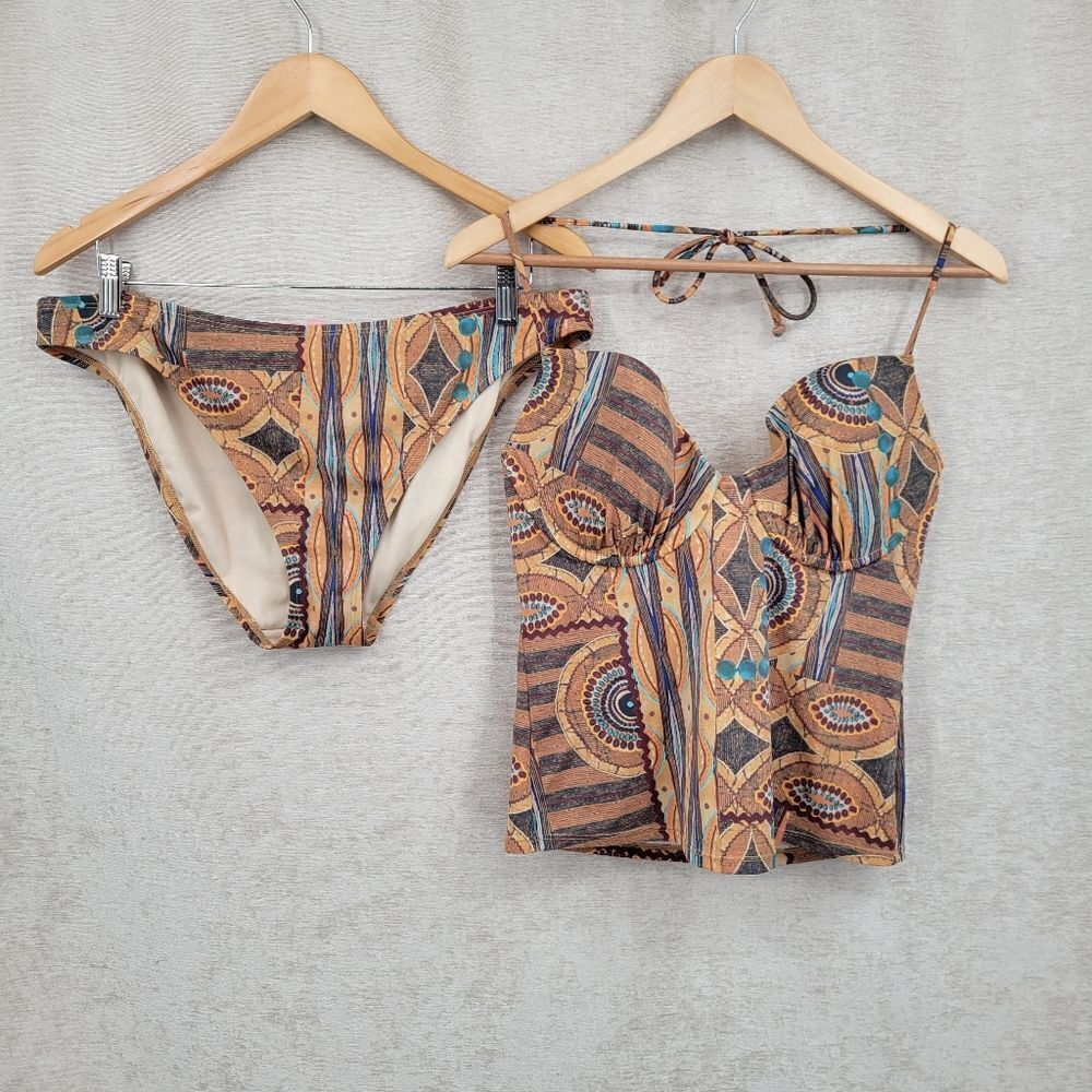 Victoria's Secret Y2K Tribal Print Tankini Bikini Matching Set Halter High Cut